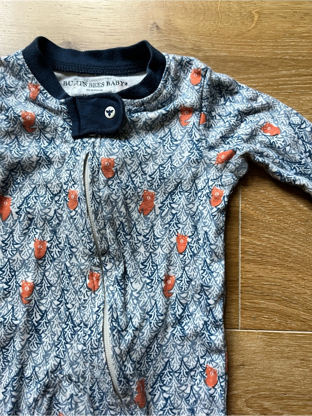 Burt's Bees Baby Navy, Gray and Orange Forest Fox Footie